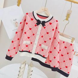 Clothing Sets Girls Suits 2pcs Knitted Sweater Cardigan+Skirt Sets Spring And Autumn New Fashion Bow Neck Boutique Outfits Children's Clothing 230927