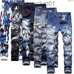 Men's Jeans Plus Size Men's Jeans 3D Digital Print Stretch Denim Pants Blue Black White Trousers Men Fashion Slacks 28-34 36 38 40 42 J231006