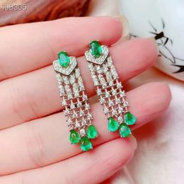 Ear Cuff Natural Emerald Jewelry 925 Sterling Silver Created Green Gemstone Dangle Earrings Ring for Women's Gift 231005