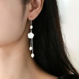 Ear Cuff ASHIQI 925 Sterling Silver Natural Shell Flower Long Earrings Handmade Fahion Jewellery for Women Gift 231005