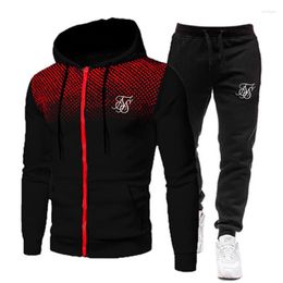 Men's Tracksuits Sik Silk Hoodie Suit Fashion Brand Print Autumn Casual Pants Men Sports Two Piece Clothes Sportswear Sets