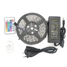 Led Strip RGB 5M SMD 5050 60LED Metre Flexible Waterproof IP65 24Key IR Remote Led Controller 5A Power supply US EU UK AU plug for208B