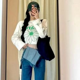 Women's T Shirts 2023 Autumn Women Floral Loose Casual Round Neck Bottoming Long-sleeved T-shirt