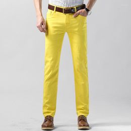 Men's Pants Jeans Macaron Colour Stretch Youth Straight Korean Style Trendy Slim Yellow Casual Long