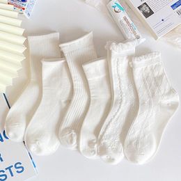 Women Socks 1pair Simple Cute Lolita White Lace Ladies Bow Cotton Kawaii Girls Jk Spring Summer Autumn Dress Wild