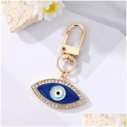 Chaveiros Ouro Turco Evil Eye Chaveiro Chaveiro Mulheres Homens Azul Esmalte Saco Sorte Carro Telefone Charme Pingente Anel Gota Entrega Jóias Dhosb