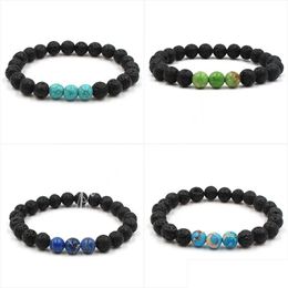 Charm Bracelets Essential Oil Per Diffuser 8Mm Black Lava Stone Beads Bracelet Drop Delivery Jewelry Dhgarden Dhtxy