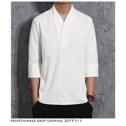 Drop Men Solid Harajuku Summer Shirts Streetwear Linen Shirt Mens Fashions Male Chinese Style Vintage White Shirts271e