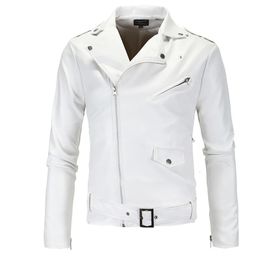 Men s Leather Faux Mens Jackets 2023 White Black Casual Lapel Slim Fit Diagonal Zipper Motorcycle PU Jacket Coat Clothing 231005