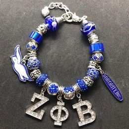 Fashion DIY crystal big hole beads ZPB bangle Greek letter society ZETA PHI BETA sorority Jewellery bracelet225z