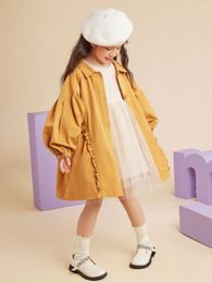 Coat MODX Children Trench Autumn Girls Jacket Long Single Breasted Turn-down Collar Loose Casual Kids Windbreaker Clothes Hw52