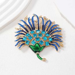 Designer Luxury Brooch Heavy Industry Fashion Painting Oil Inlaid Diamond Gorgeous Flower Pendant Brooch Plant Breastflower Women's Clothing Accessories High End