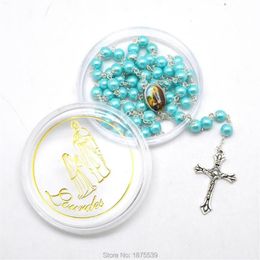 Pendant Necklaces Lourdes Rosary Necklace Blue Glass Bead Silver Plated Eye Pin Box Packed263V