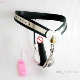 Newest Female Chastity Belt Adjustable Stainless Steel Female Chastity Device with Vibrating Dildo Chastity Pants for WomenFHAP