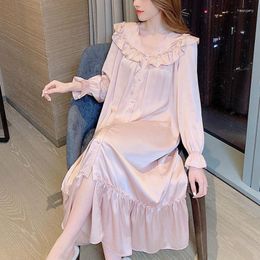 Women's Sleepwear Summer Korean Princess Nightgowns For Women Long Sleeved Nightwear Female Sexy Home Clothes Silk Cotton Night Dress E2