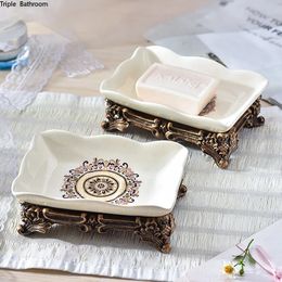 Soap Dishes 1 pc European Style Ceramics Soap Sleeve Double Layer Square Home Soap Holder Container Travel Bathroom Shower Accessories 231005
