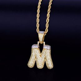 Men's Snow Bubble Letters Necklaces & Pendant Charm Ice Out Cubic Zircon Hip hop Jewelry With Rope Chain 2282