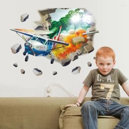 Wall Stickers 3D Breaking Helicopter Personalized Hallway For Bedroom Kids Children Rooom Home Decoration PVC Paste Sticker