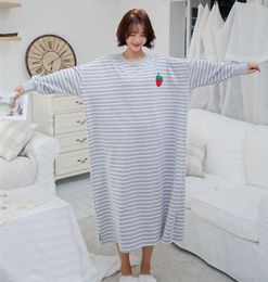 Women's Sleepwear Arrival Autumn Striped Loose Women Leisure Long Sleeve Nightgowns Fruits Maternity Pajamas Nightdress
