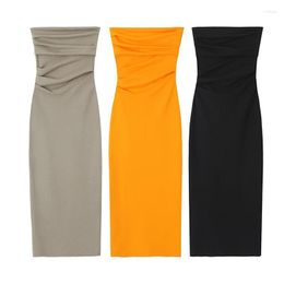 Casual Dresses YENKYE Sexy Women Fashion Strapless Solid Pleats Design Slim Midi Dress Female Chic Off Shoulder Party