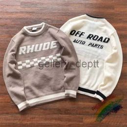 Men's Sweaters White Brown Rhude Track jacquard Sweater For Men Women Best Quality Knit Casual Sweatshirts J231006