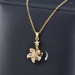 Pendant Necklaces KIOOZOL 316L Stainless Steel Gold Colour Spinner Flowers Necklace For Women Cubic Zirconia Jewellery Gift Girlfriend 005 KO6
