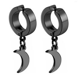 Backs Earrings BONISKISS 2pcs Fake Piercing Stainless Steel Clip On Non-Piercing Studs For Women Men Moon Gothic Rock Drop Pendiente