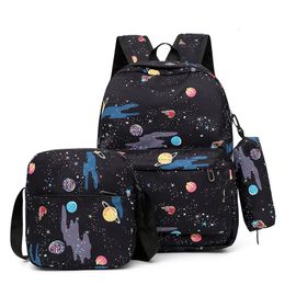 School Bags Print 3Pcs School Bag Backpack Set for Teen Girls Elementary Middle Kids Waterproof Bookbag with Lunch Bag Pencil Case 231006