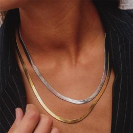 Necklace Earrings Set Stainless Steel Snake Chain Bracelet For Women Choker Herringbone Gold Silver Colour Jewellery