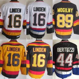 Man Vintage Hockey 89 Mogilny Jersey Retro Classic 44 Todd Bertuzzi 16 Trevor Linden 10 Pavel Bure 19 Markus Naslund Retire CCM Team Black White Yellow All Stitched