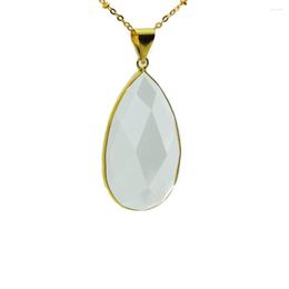 Pendant Necklaces Water Drop Faceted Crystal Quartz Necklace Natural Gem Stone Clear With Edge Gold Plated