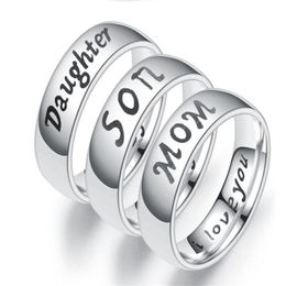 Engraving Text Love Mom Dad Son Daughter Stainless Steel Ring Couple Rings For Women and Men Family Couples Jewelry251T