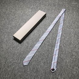 Bow Ties TB THOM Tie 2023 Est Style Holiday Present Classic Striped Design Necktie Man Grey Wedding Accessories Office Cravat