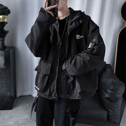 Erkek Ceket Taktik Hip Hop Kargo Techwear Ceketler Coats Street Giyim Haldigan Günlük Bombacı Dış Giyim Kapüşonlu Mektup LTI Pocket Menl231006