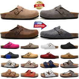 designer boston slippers sandals clog arizona slides men women shoes brown white suede leather flip flops clogs buckle sliders outdoor sneakers