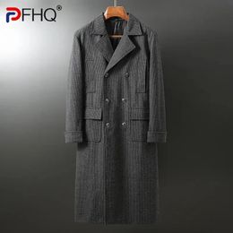 Men's Wool Blends PFHQ Slim Fitting Korean Version Woolen Trench Coat Youth Double Breasted Cool Temperament Simple Windbreakers 21Z2477 231006