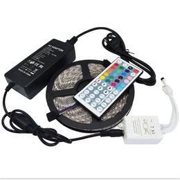 5M Led Strip 5050 SMD RGB Waterproof 300 LEDs Roll with 44 keys IR Remote with 12V 5A Power Adapter used directly255j