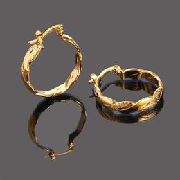 22K 23K 24K Thai Baht FINE YELLOW SOLID GOLD GP EARRINGS Hoop E India Jewelry Brincos Top Quality Wave253P