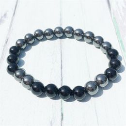 MG0383 8 mm Black Tourmaline Beaded Bracelet for Men Natural Hematite Black Obsidian Balance Yoga Jewellery Gift for Him290t