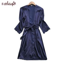 Fdfklak Sexy silk robe women spring summer lace dressing gowns female bathrobe casual sleepwear nightdress bridesmaid robes305r