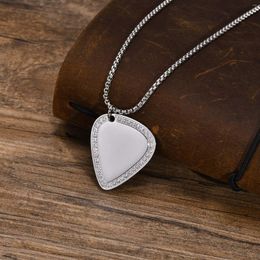 Pendant Necklaces Cool Fashion Guitar Pick For Men Boys Waterproof Stainless Steel Geometric Triangle Collar Inlay CZ Stones