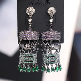 Hoop Huggie Fashion Long Earrings with Horse Silver Stud Elegant Playground Carousel Fringe Earrings for Women Earrings Horse Car 231005