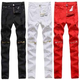 Mens Skinny jeans Night Club Slim denim Causual Knee Hole hiphop pants Washed high quality2278