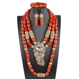 Necklace Earrings Set Fashion Crystal Pendant For Women Coral Beads Natural African Wedding Jewelry Bride Party Nigeria