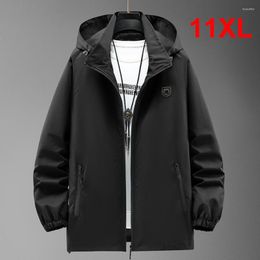 Men's Jackets Black Camping Jacket Men Windbreak Coat Plus Size 10XL 11XL Fashion Casual Hooded Male Solid Colour Outerwear Big