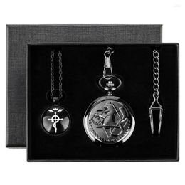 Pocket Watches Fullmetal Alchemist Patterned Quartz Watch Necklace Pendant Box Sets Birthday Gift For Anime Students Antique Timepiece