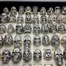 Men's Fashion 50pcs Lots Top Mix Style Big Size Skull Carved Biker Silver Plated Rings Jewellery Skeleton Ring334s