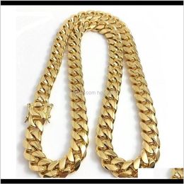 Necklaces Pendants 10Mm 12Mm 14Mm Miami Cuban Link Mens 14K Gold Plated Chains High Polished Punk Curb Stainless Steel H3096