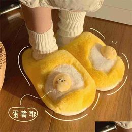 Slippers Cute Creative Poached Egg Plush Home Slipper Womens Winter Indoor Soft Thick Soled Warm Cotton Drop Delivery