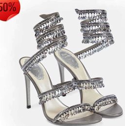 rene Crystal lamp stiletto Heel sandals for womens shoe Rene Caovilla Cleo rhinestone studded Snake Strass shoes Luxury Designers 9.5cm jcYY